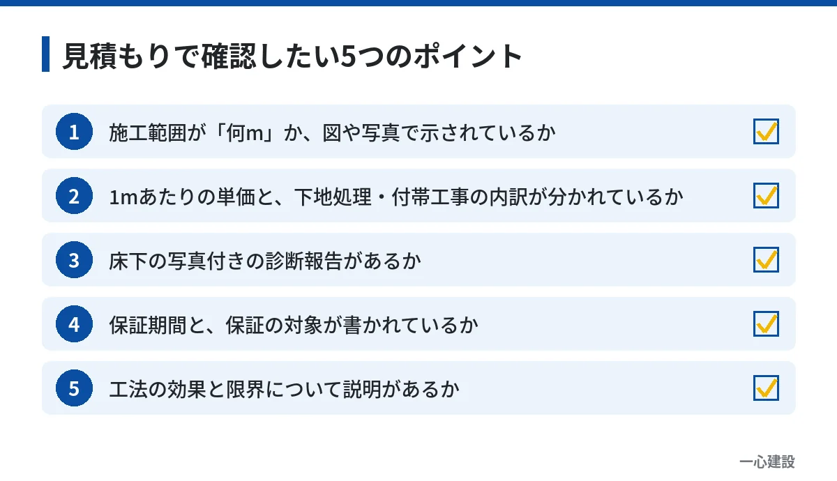 基礎補修の見積もりで確認したい5つのポイントのチェックリスト